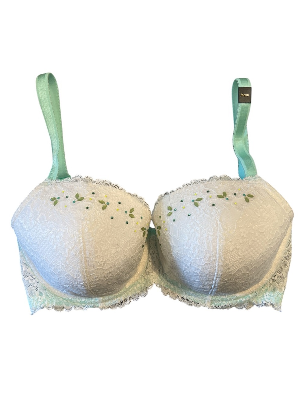 Victoria's Secret White Lace Dream Angels Lined Demi Bra with Mint Crystals